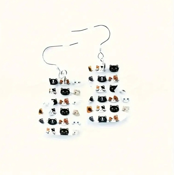 Black and White Cat Drop Earrings - Picture 2 of 3